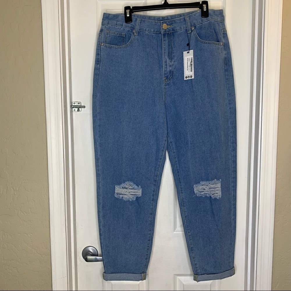 Boohoo Distressed Mid Rise Boyfriend Jeans Size 12